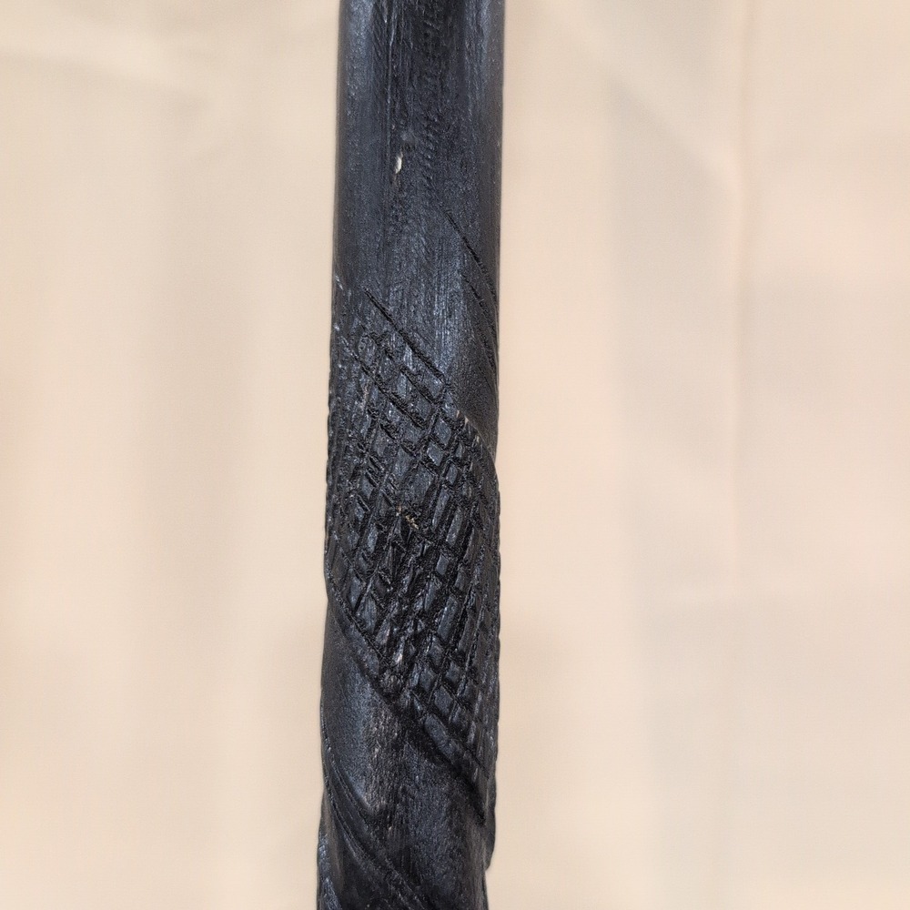 Hand Carved Spiral Wood Walking Stick Black Knob Handle Vintage Style Cane - Picture 3 of 5